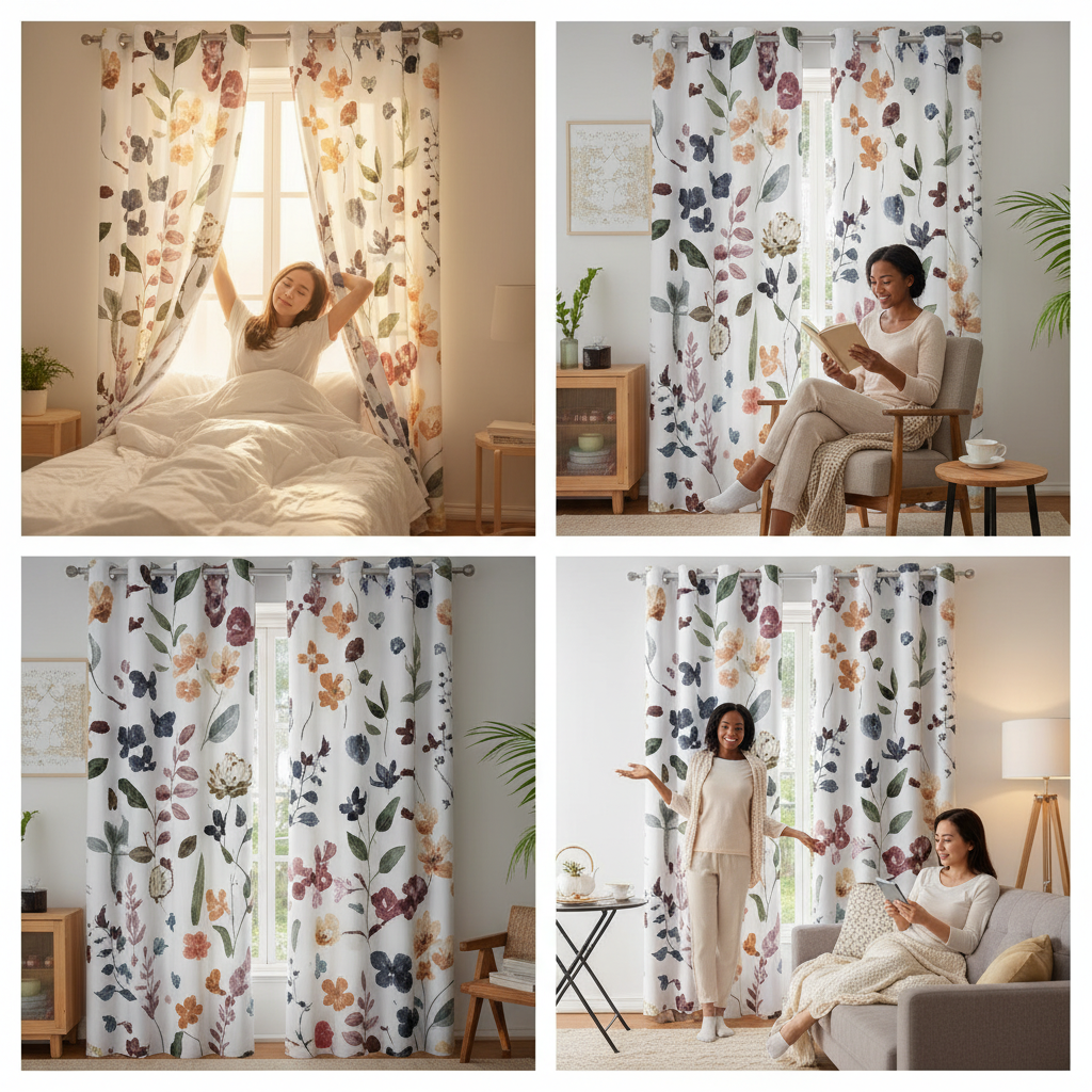 DesignLivingco-Boho Floral Blackout Curtains 52x96
