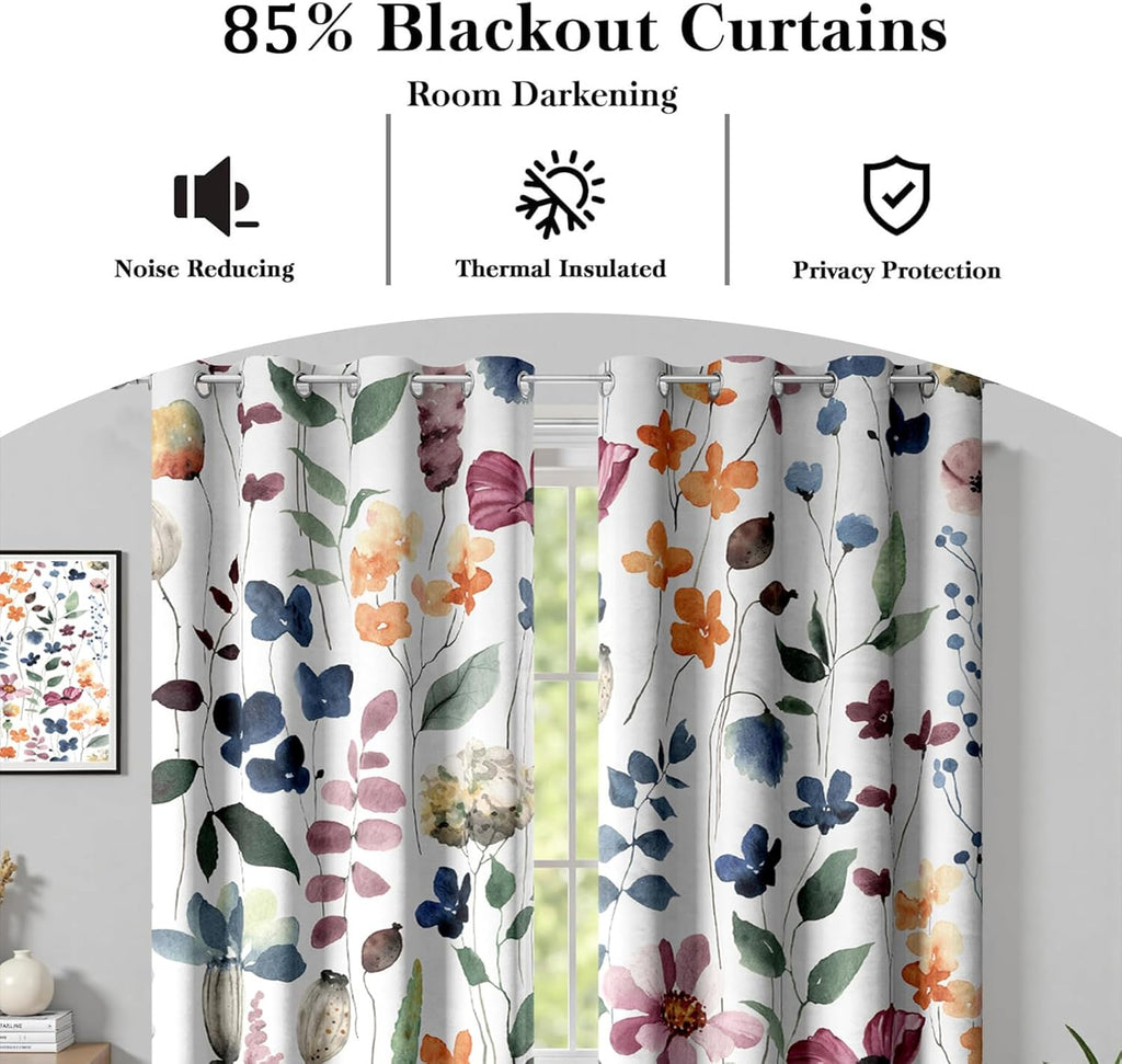 DesignLivingco-Boho Floral Blackout Curtains 52x96
