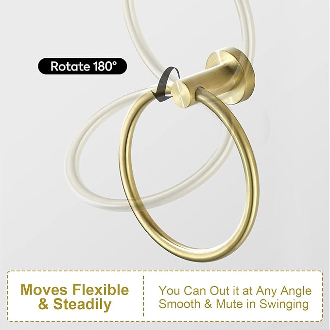 TURS Brushed Gold Bathroom Hardware Set 5 Piece SUS304 Stainless Steel Bath Towel Bar Set 24 Inch Bathroom Accessories Kit Wall Mounted