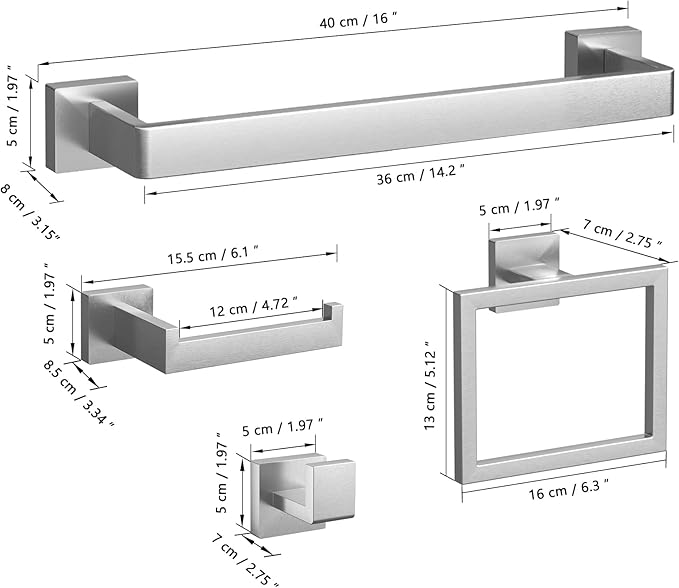 Bathroom Hardware Set Brushed Nickel 10-Pieces Bathroom Towel Rack SUS304 Stainless Steel Bath Towel Bar Set Towel Racks Wall Mounted.