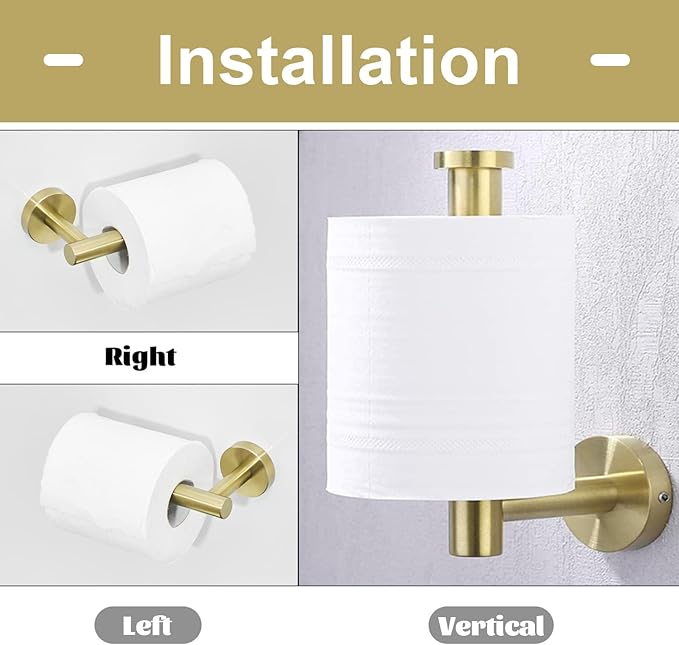 TURS Brushed Gold Bathroom Hardware Set 5 Piece SUS304 Stainless Steel Bath Towel Bar Set 24 Inch Bathroom Accessories Kit Wall Mounted