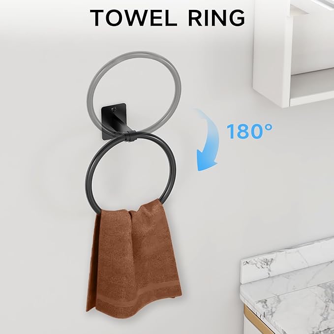 10 Pieces Bathroom Accessories Set Bathroom Hardware Set 24 inch Towel Bar Towel Racks for Bathroom Robe Towel Hooks Toilet Paper Holder Wall Mounted Black