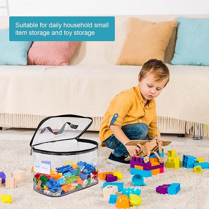 6 Pack Large Clear Storage Bags for Toys with Name Tag Waterproof Duty PVC Toy Organizer Bag for Building Blocks Board Games Puzzles Stationery And Small Item Storage Bins(12.6¡¿7.9¡¿6.3 in)