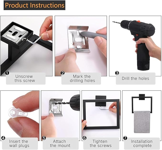 5 Piece Bathroom Towel Bar Set - SUS304 Stainless Steel Bath Towel Holder 15.7 Inch Towel Racks for Bathroom Wall Mounted Bathroom Hardware Accessories Set - Matte Black