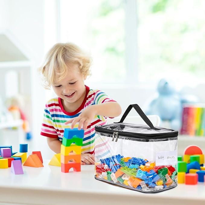 6 Pack Large Clear Storage Bags for Toys with Name Tag Waterproof Duty PVC Toy Organizer Bag for Building Blocks Board Games Puzzles Stationery And Small Item Storage Bins(12.6¡¿7.9¡¿6.3 in)