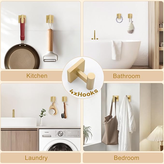 10 Pieces Brushed Gold Towel Bar Set 23.6 Inch Bathroom Accessories Set SUS304 Stainless Steel Bathroom Hardware Set Towel Racks for Bathroom Wall Mounted.