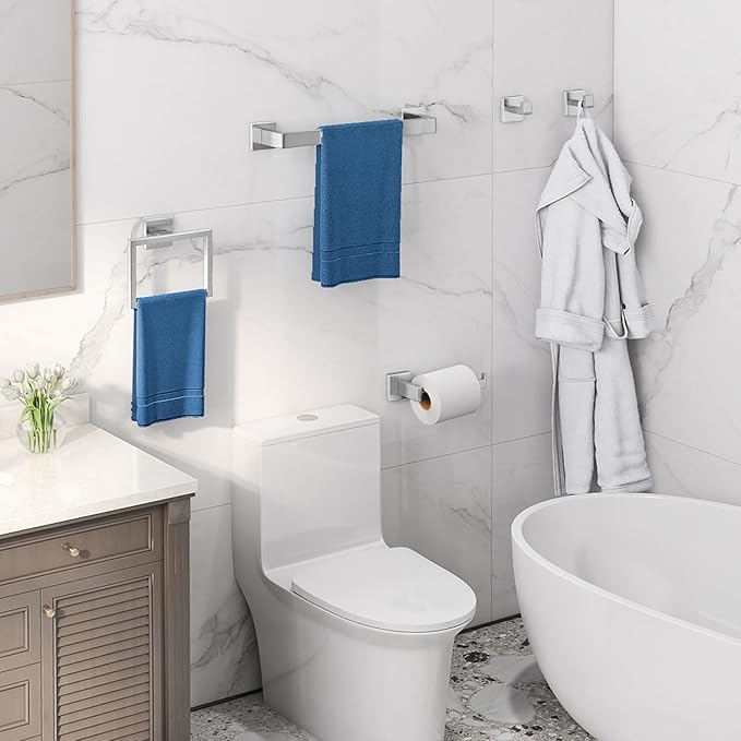 Brushed Nickel Towel Rack for Bathroom Wall Mounted Bathroom Accessory Set 5-Pieces Bathroom Hardware Set 16In Towel Bar Set