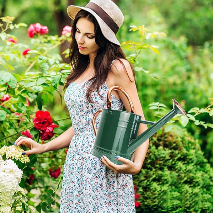 1 Gallon Metal Watering Can with Removable Spout Nice Galvanized Steel Water Can with Embossed Design for Indoor and Outdoor Plants