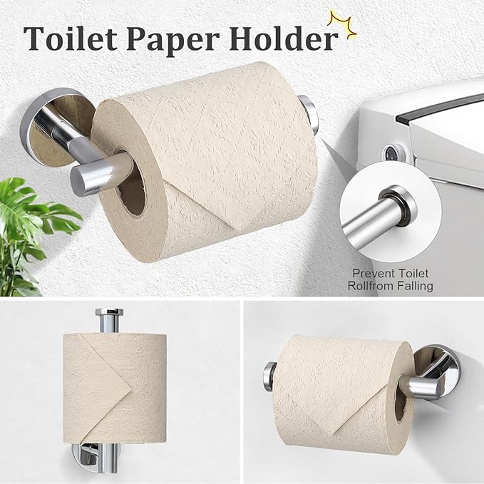 TURS Chrome 5 Piece Bathroom Hardware Set SUS304 Stainless Steel 24 Inch Bath Towel Bar Set Round Bathroom Accessories Kit Wall Mounted