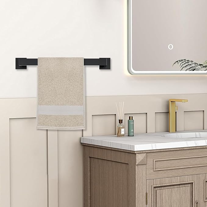 5 Piece Bathroom Towel Bar Set - SUS304 Stainless Steel Bath Towel Holder 15.7 Inch Towel Racks for Bathroom Wall Mounted Bathroom Hardware Accessories Set - Matte Black