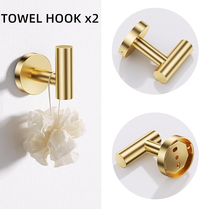 TURS Brushed Gold 5 Piece Bathroom Hardware Set SUS304 Stainless Steel Bath Towel Bar Set Bathroom Towel Rack Set Wall Mounted