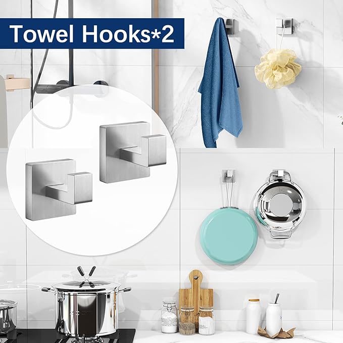 Brushed Nickel Towel Rack for Bathroom Wall Mounted Bathroom Accessory Set 5-Pieces Bathroom Hardware Set 16In Towel Bar Set