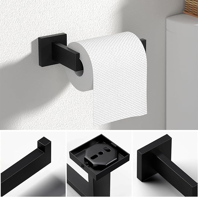 5 Piece Bathroom Towel Bar Set - SUS304 Stainless Steel Bath Towel Holder 15.7 Inch Towel Racks for Bathroom Wall Mounted Bathroom Hardware Accessories Set - Matte Black