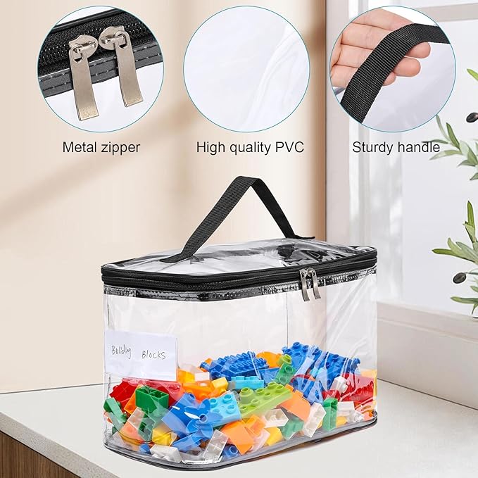 6 Pack Large Clear Storage Bags for Toys with Name Tag Waterproof Duty PVC Toy Organizer Bag for Building Blocks Board Games Puzzles Stationery And Small Item Storage Bins(12.6¡¿7.9¡¿6.3 in)