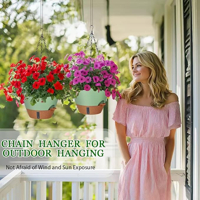 10 Inch Hanging Planters for Indoor Plants 2 Pack Self Watering Hanging Baskets Flower Pots with Drainage Hole Visual Reservoir &amp 2 Kinds of Plant Hanger for Outdoor Garden Home Decor