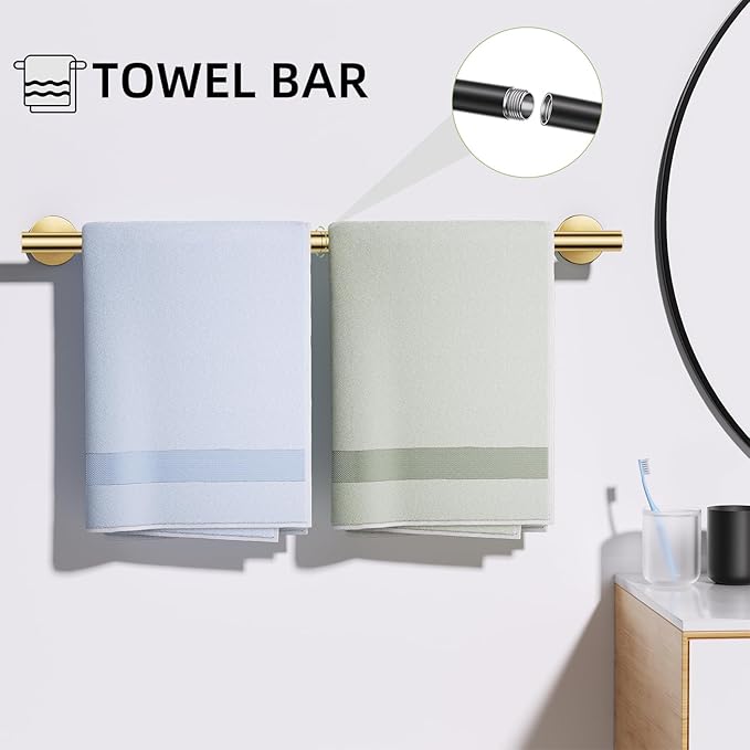 TURS Brushed Gold 5 Piece Bathroom Hardware Set SUS304 Stainless Steel Bath Towel Bar Set Bathroom Towel Rack Set Wall Mounted
