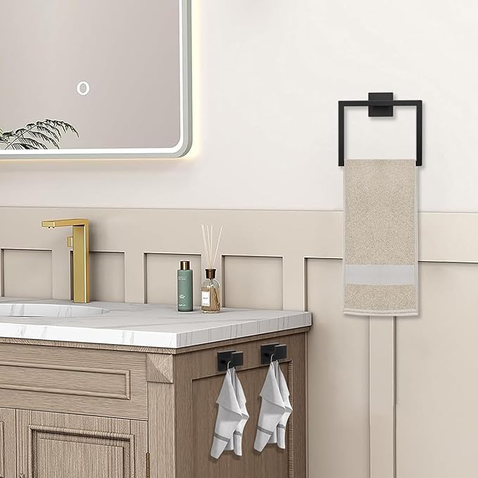 5 Piece Bathroom Towel Bar Set - SUS304 Stainless Steel Bath Towel Holder 15.7 Inch Towel Racks for Bathroom Wall Mounted Bathroom Hardware Accessories Set - Matte Black