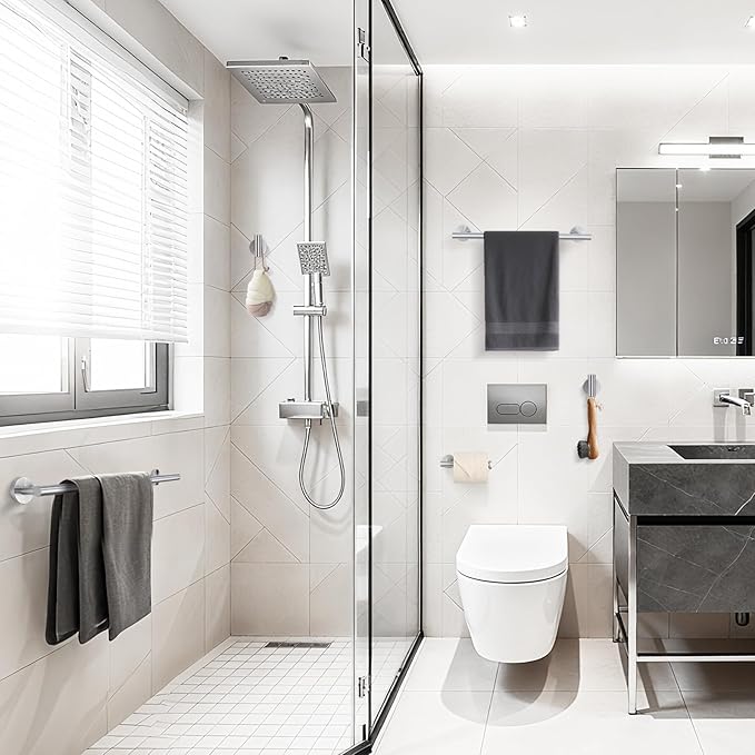 TURS Brushed Nickel 10 Pieces Bathroom Hardware Set SUS304 Stainless Steel 24 Inch Bath Towel Bar Set Round Bathroom Accessories Kit Wall Mounted