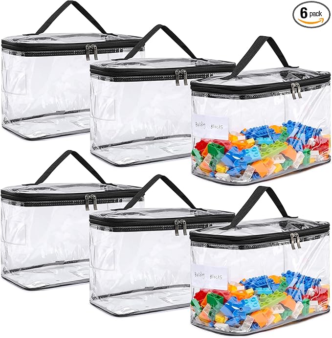 6 Pack Large Clear Storage Bags for Toys with Name Tag Waterproof Duty PVC Toy Organizer Bag for Building Blocks Board Games Puzzles Stationery And Small Item Storage Bins(12.6¡¿7.9¡¿6.3 in)