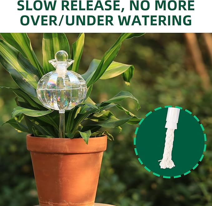 10 oz Large Top Fill Cactus Plant Watering Globes Light Iridescent Glass Water Bulbs Slow Release Self Watering Devices Vacation Plant Watering System Self Watering Planter Insert 4 Pack