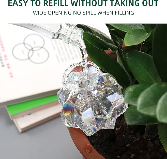 10 oz Large Top Fill Cactus Plant Self Watering Globes Light Iridescent Glass Water Bulbs Slow Release Watering Devices System Indoor | Outdoor Everyday Use Water Spikes Stakes 2 Pack