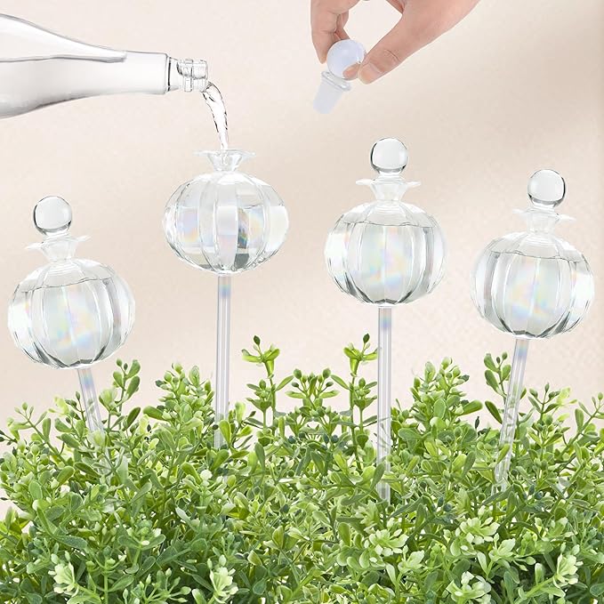 10 oz Large Top Fill Cactus Plant Watering Globes Light Iridescent Glass Water Bulbs Slow Release Self Watering Devices Vacation Plant Watering System Self Watering Planter Insert 4 Pack