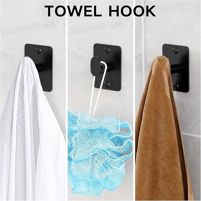 10 Pieces Bathroom Accessories Set Bathroom Hardware Set 24 inch Towel Bar Towel Racks for Bathroom Robe Towel Hooks Toilet Paper Holder Wall Mounted Black