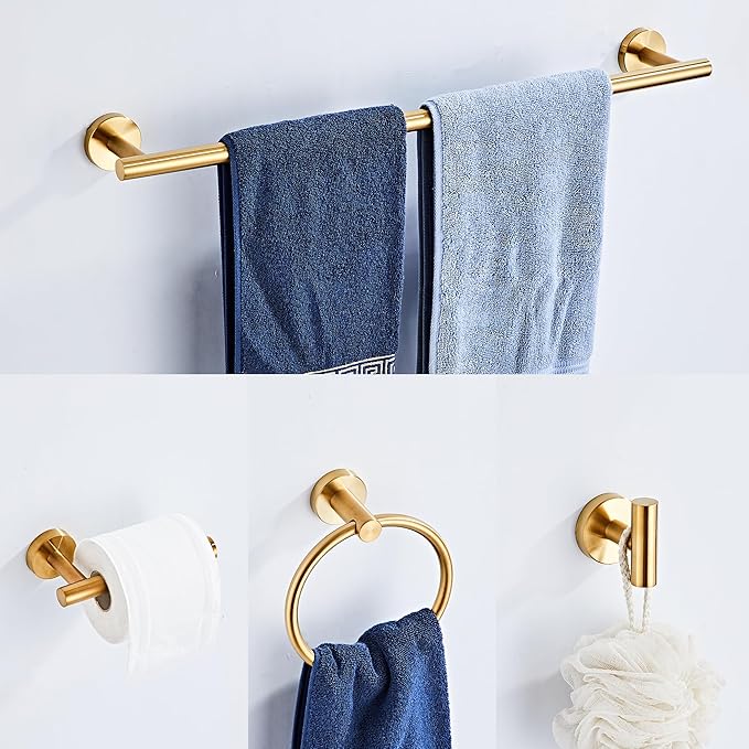 Brushed Gold Bathroom Hardware Set 10 Piece with Towel Racks for Bathroom SUS304 Stainless Steel Bath Towel Bar Set 24 Inch Wall Mounted Accessories Kit¡¦