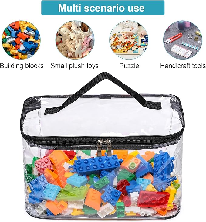 6 Pack Large Clear Storage Bags for Toys with Name Tag Waterproof Duty PVC Toy Organizer Bag for Building Blocks Board Games Puzzles Stationery And Small Item Storage Bins(12.6¡¿7.9¡¿6.3 in)
