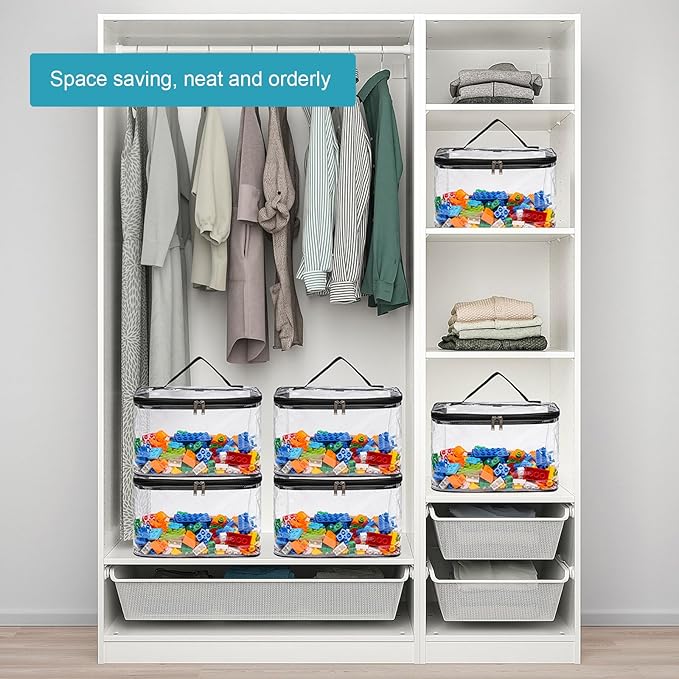 6 Pack Large Clear Storage Bags for Toys with Name Tag Waterproof Duty PVC Toy Organizer Bag for Building Blocks Board Games Puzzles Stationery And Small Item Storage Bins(12.6¡¿7.9¡¿6.3 in)