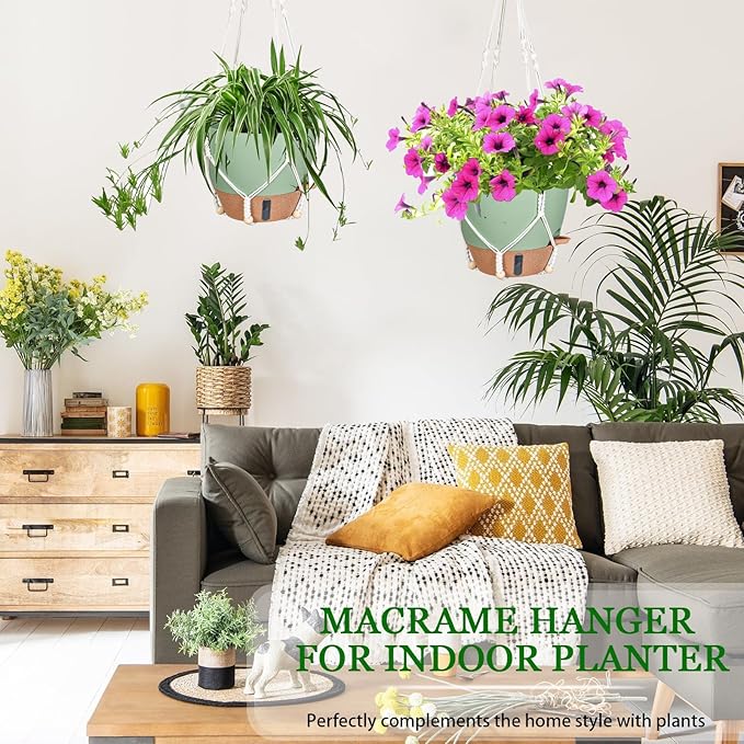 10 Inch Hanging Planters for Indoor Plants 2 Pack Self Watering Hanging Baskets Flower Pots with Drainage Hole Visual Reservoir &amp 2 Kinds of Plant Hanger for Outdoor Garden Home Decor