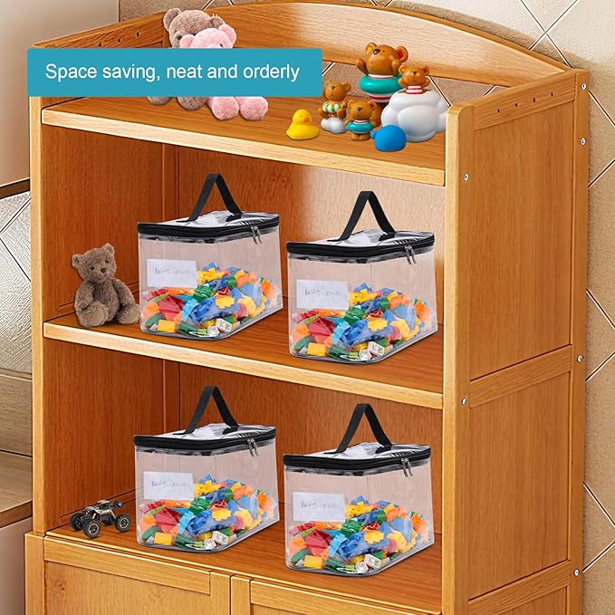 6 Pack Large Clear Storage Bags for Toys with Name Tag Waterproof Duty PVC Toy Organizer Bag for Building Blocks Board Games Puzzles Stationery And Small Item Storage Bins(12.6¡¿7.9¡¿6.3 in)