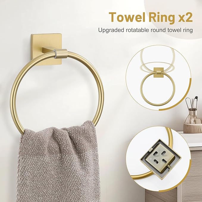 10 Pieces Brushed Gold Towel Bar Set 23.6 Inch Bathroom Accessories Set SUS304 Stainless Steel Bathroom Hardware Set Towel Racks for Bathroom Wall Mounted.
