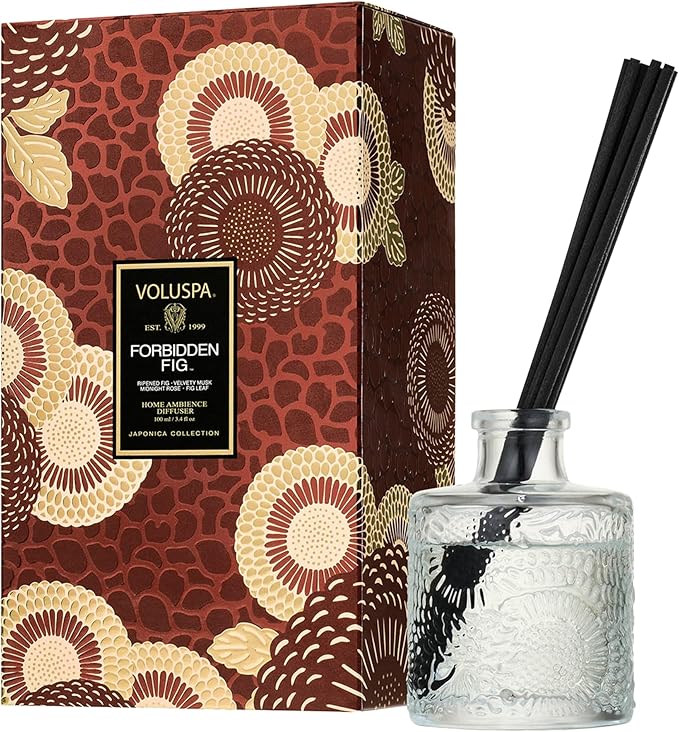 Voluspa Forbidden Fig Scented Reed Diffuser 3.4 Oz Luxury Fragrant Reed Diffusers for Home Handcrafted in The USA